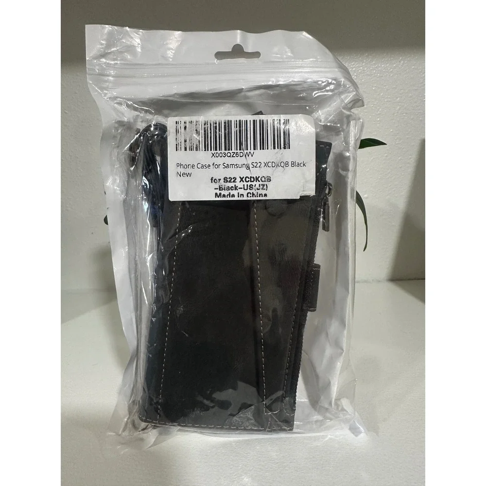 Samsung S22 Wallet Case Black Leather‎ Flip Cover Card Holder Strap
